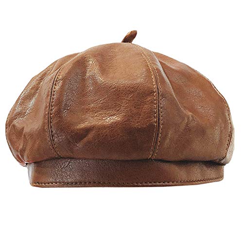 Editha Women Classic Solid Color Beret Octagonal Pumpkin Hat Beanie Cap (3360 Brown)