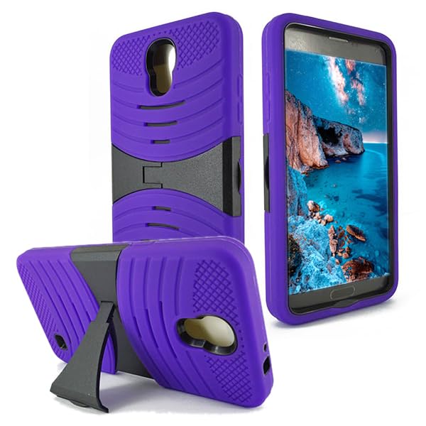 NEM Hybrid Case Compatible with Samsung Galaxy Mega 2, Protective Dual Layer and Advanced Shock Absorption Protection with Kick Stand Purple