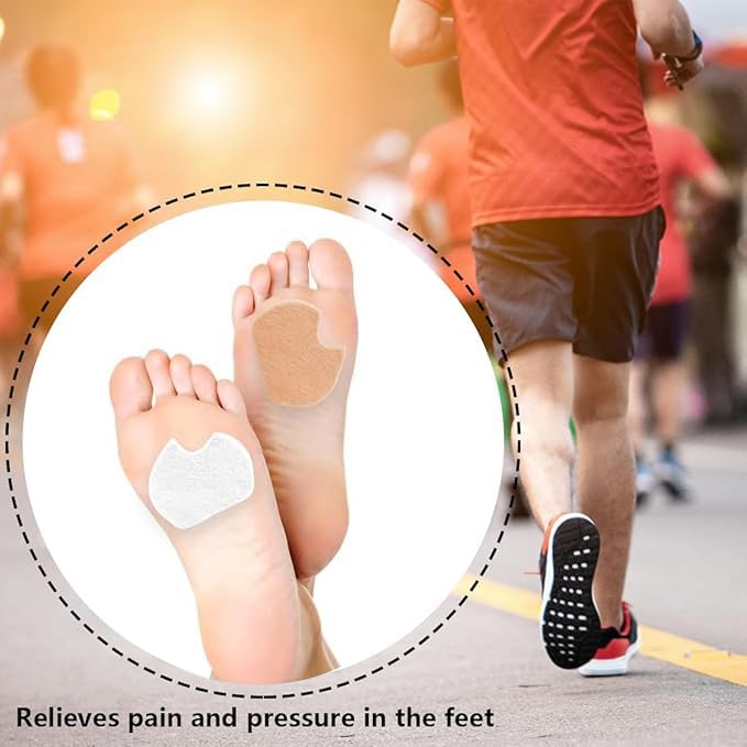 Image of 20 Pieces Wool Felt Foot Pads, Ball of Foot Cushion Shoe Insoles, Dancer Sesamoiditis Pads, Pain Felt Forefoot Cushion Pads, Self-Adhesive Gel Metatarsal Pads Insert (Beige, White)