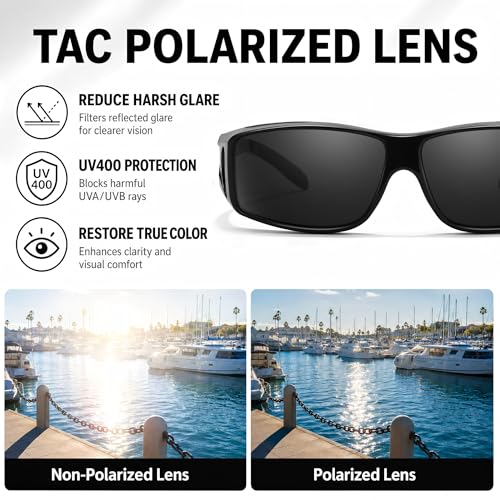 Image of VIEWBETTER Polarized Fit Over Glasses Sunglasses for Men Wrap Around Shades UV Protection Wear Over Eyeglasses SG0312