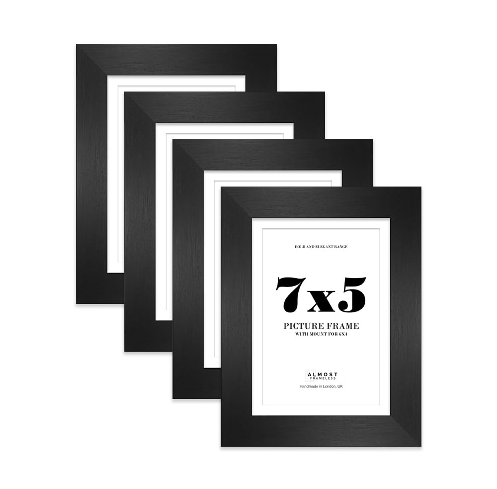 7x5 Black Frame With Mount for 6x4 Pictures 28mm Edge Portrait and Landscape Display with Wall Hooks and Kickstand, 4 Pack — image 1