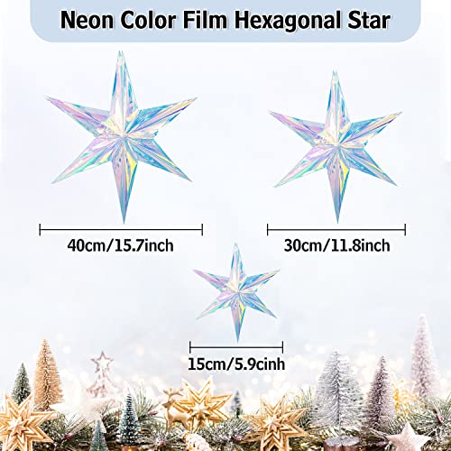 3 Pack Iridescent Decor Hanging Decorations, Rainbow Shine Party Ornaments Iridescent Party Decorations For Wedding Birthday Christmas Frozen Theme Party (Iridescent 6 Point Star) #TOP1