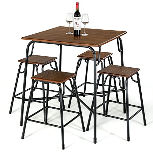 COSTWAY 5-Piece Bar Table Set Industrial...