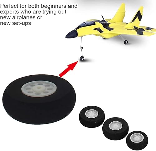 Miniatura 4 de Bettomshin Ruedas de avión RC, 4 piezas de 1.97 pulgadas de diámetro RC neumáticos y ruedas, repuesto de rueda de espuma de avión para bricolaje,