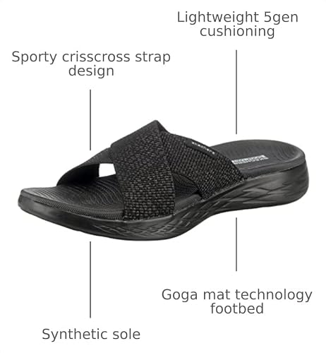Skechers Skechers Women's On-the-GO 600 - Glistening Metallic Mesh Slide Sandals, Black / Black, 7