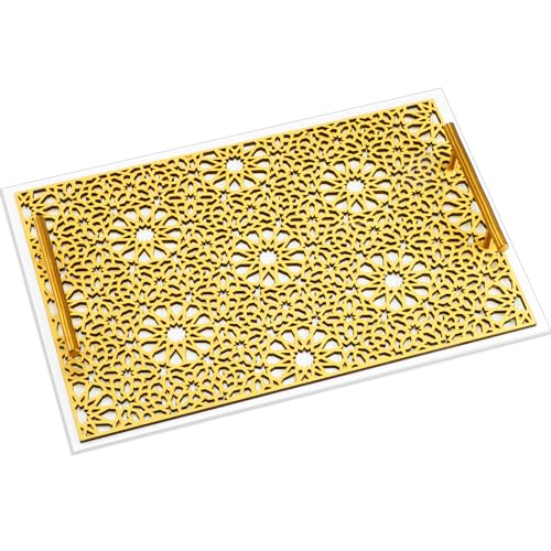 SiliFine Ramadan Serving Trays, 17" x 12" Rectangle Decorative Gold Serving Trays with Handles for Cookie Candy Pastry Dessert Platters Eid Mubarak Home Party Supplies