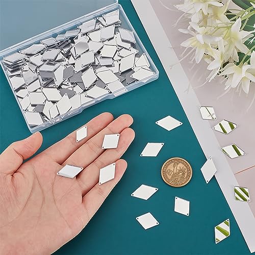 PH PandaHall 300pcs 3 Sizes Silver Sew on Mirrors Acrylic Sew on Mirror Pieces with Holes Diamond Mirror Beads for DIY Wedding Dress Clothing Bags Shoes Decoration Garment Costume Evening - Image 3