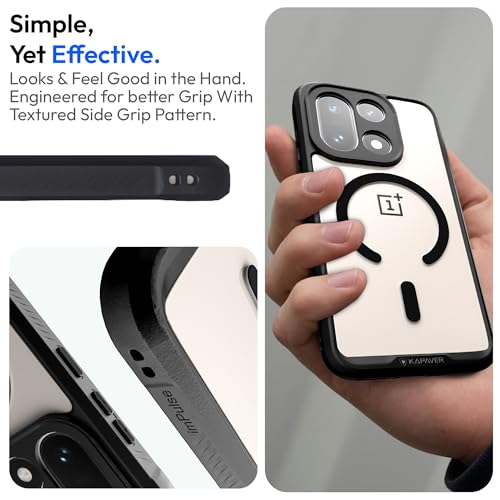 Image of KAPAVER Mag-X Sandstone Back Cover Case Compatible with MagSafe, Magnetic Case for OnePlus 15 (PC+TPU) (Black)