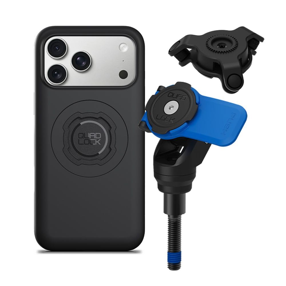Quad Lock Handlebar Clamp Motorcycle Phone Mount with Vibration Dampener and MAG Phone Case for iPhone 17 Pro Max