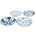 YALONG Porcelain Blue and White Bread Butter Dinner Plate Set Shallow Plates Set Bowls Set of 4, 7-inch Assorted Motifs blue salad plate, Serving Appetizer Salad Floral Dessert Snack