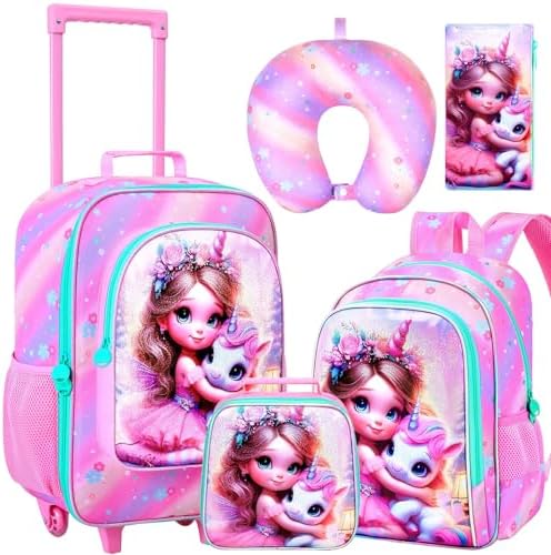AGSDON 5 Piece Kids Luggage Set for Girls, Cute Rolling Wheels Su...