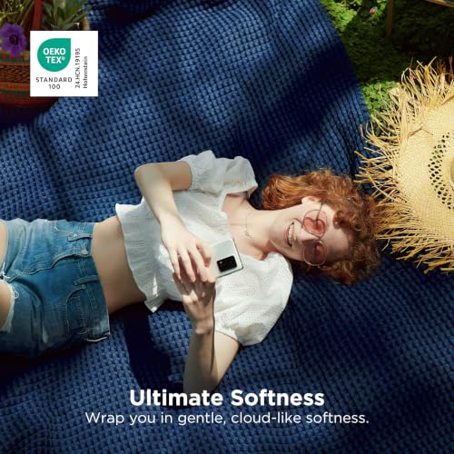 Image of Bedsure Cooling Cotton Waffle Oversized King Blanket - Lightweight Breathable Rayon Derived from Bamboo for Hot Sleepers, Luxury Throws for Bed and Sofa, Navy, 120x96 Inches