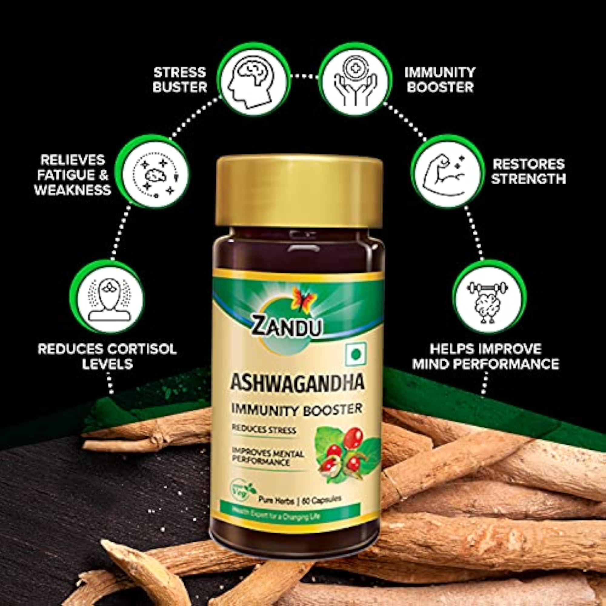 Zandu Ashwagandha Capsules, 60 Veg