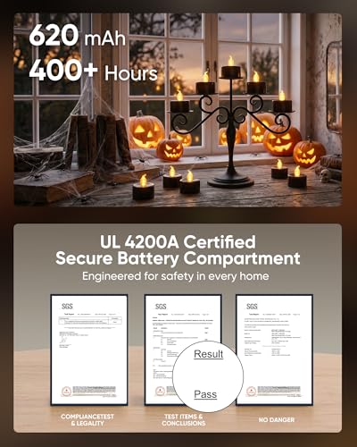 Image of Homemory 24-Pack Black Remote Flameless Battery Tea Light Candles, 400+ Hrs | 2 /4 /6 /8H Timer LED Flickering Tealight Votives for Jack O Lanterns, Halloween Parties, Romantic Dinners and Weddings