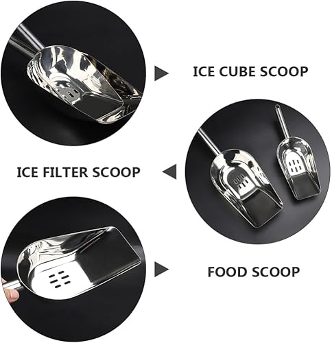 Miniatura 3 de Luxshiny Cucharas de hielo con agujeros de acero inoxidable ranurado cuchara de comida para perros Cuchara de arena para gatos, pala profunda,