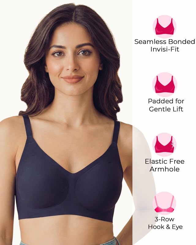 Image of Tweens Cotton Padded Bonded Bra for Women | Full Coverage Wire-Free Bra | Seamless No-Dig Comfort | Breathable Cotton | Elastic-Free Bottom Band & Side Wings | Pack of 1|