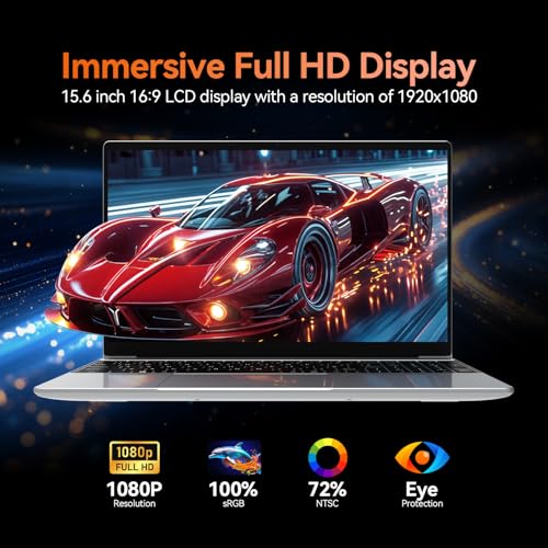 Image of 15.6 inch Laptop, 12th Quad Core N100(Up to 3.4GHz),12GB LPDDR4 RAM 512GB SSD, 2K FHD IPS Laptops, 2.4G /5G WiFi, Webcam,Full-Featured Type-C,Extra Large Touchpad,Large Capacity Battery