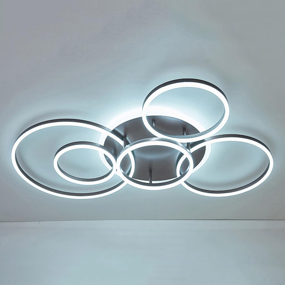 Plafonnier LED design 5 anneaux d'intensité variable avec télécommande pour le salon