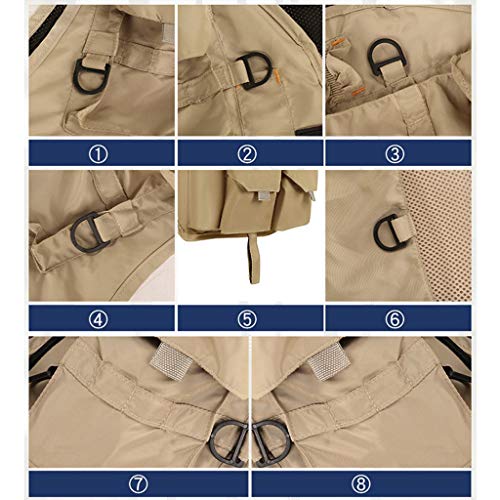 F Fityle Homens Multi Pocket Vest Colete Pesca - Cáqui XXL