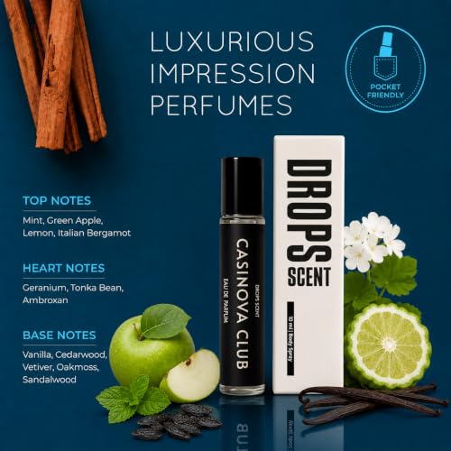 Image of Casinova Club Eau De Parfum for Men, Long Lasting Fresh Woody Citrus Perfume with Mint, Green Apple, Bergamot, Vanilla & Cedarwood Notes, Pocket Perfume Spray for Daily Wear & Travel - 10 ml