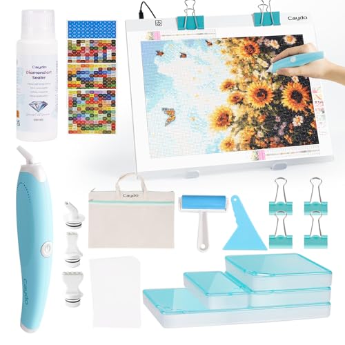 Caydo 31 PCS All Inclusive Diamond Art Accessories Kit A3 LED Light Pad Set with Diamond Painting Sealer Trays Electric Pen Roller Tool for 5D Diamond Paint