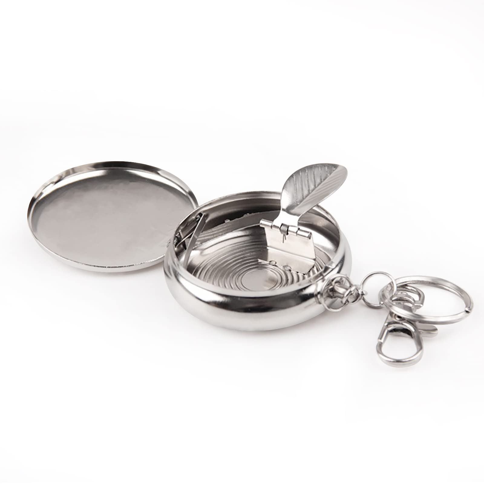 2 Posacenere Tascabili In Acciaio Inox Con Portachiavi – Mini, Compatti, Argentati, Ideali Per Viaggi E Campeggio