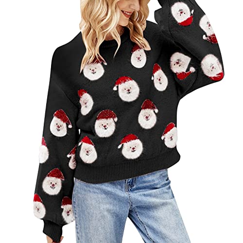 Aoouekul Weihnachtspullover Damen Strickpullover Rundhals Pulli...