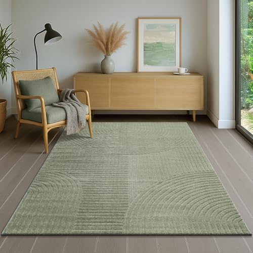 the carpet Everest - modern short pile with high-low effect 3D effect high pile density and pleasantly soft Green 80 x 150 cm