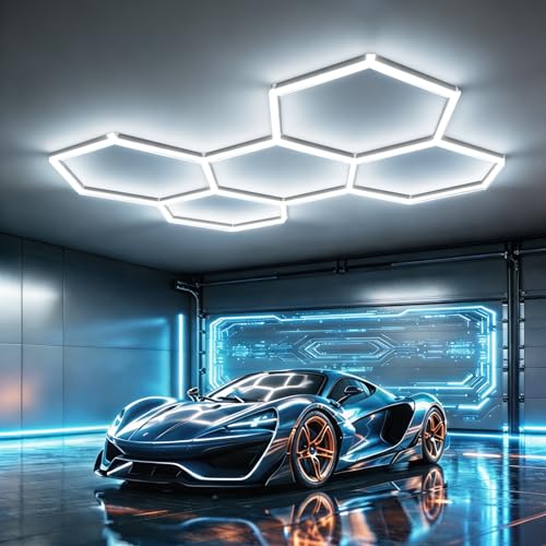 Bevenus Hexagon Garage Light 168W 6500K Super Bright Honeycomb LED Ceiling Light DIY Hex Lights for Warehouse Workshop Gym Barbershop Car Detailing Auto Beauty (5 Grids)