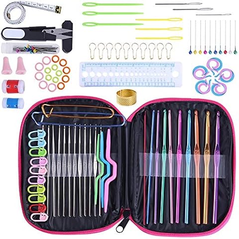 Soleebee All-in-One Crochet Hooks Set 100 Pcs Knitting Tool Accessories with Hot Pink Case, Ergonomic Handle for Extreme Comfort (Set A) Cover