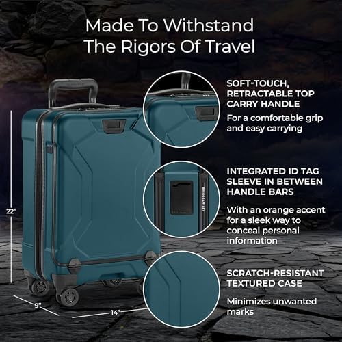 Image of Briggs & Riley 22 Inch Carry-On Luggage with Wheels - Small Rolling Hard Shell Heavy Duty Suitcase with Front Laptop Compartment - 360 Spinner Wheels - Torq Collection - Ocean