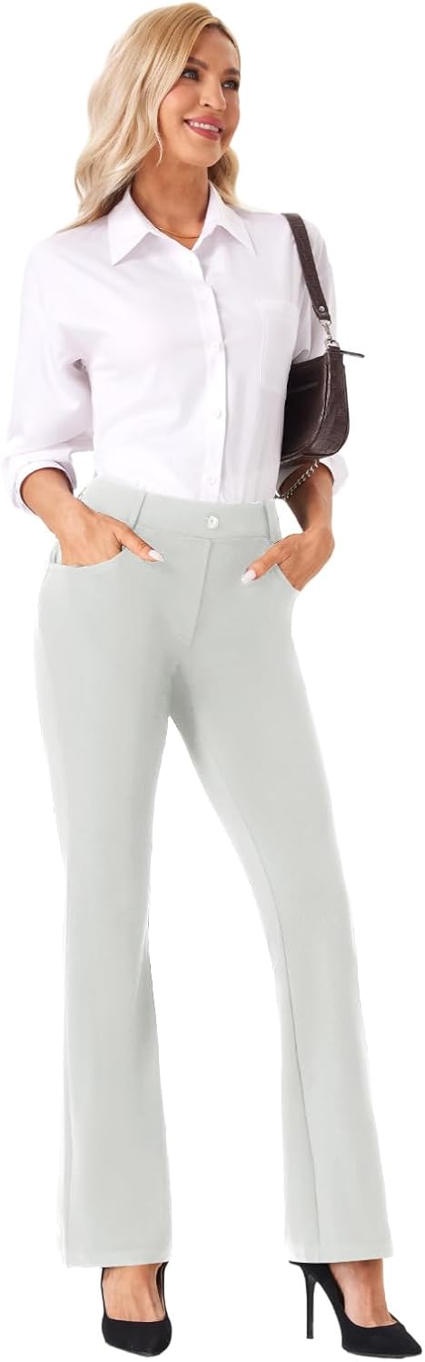 Womens Straight Leg Dress Pants Stretchy Bootcut Work Pants Button Casual Slacks with Pockets - Image 5