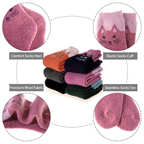 Image of Eocom Kids Wool Socks For Boys Girls Warm Hiking Thermal Winter Cozy Soft Thick Toddlers Crew Boot Socks 6 Pairs