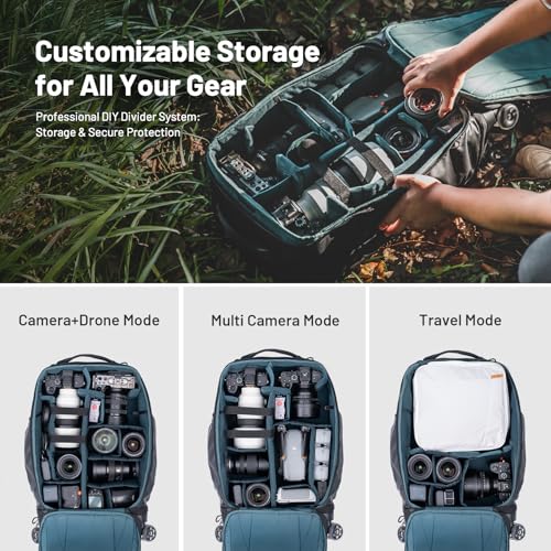 PGYTECH 2-in-1 Roller Camera Backpack, DSLR/SLR/Mirrorless Bag for Travel Photographers, Rolling Luggage with Tripod & Removable Modular & Rain Cover, Compatible with Canon, Nikon, Sony