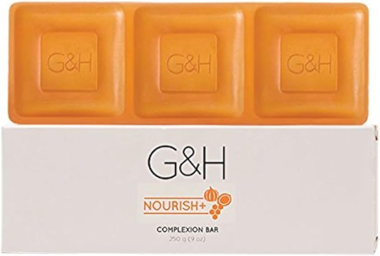 G&H NOURISH+Complexion Bar soap 250 G. Contains an exclusive blend of Orange Blossom Honey, Shea Butter, and Pumpkin Seed Oil.