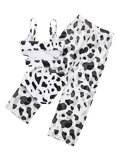 Image of WDIRARA Girl's 3 Pieces Print Wrap Crisscross Bikini Swimsuit with Cover Up Pants