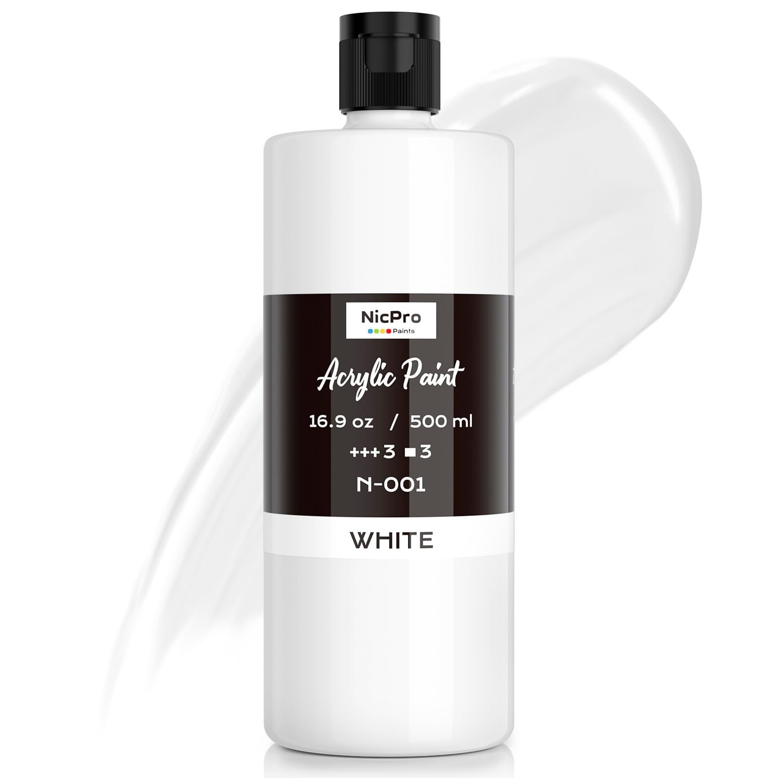 Nicpro Pintura Acrilica Blanca 500ml, Pigmentos Intensos, Pintura Manualidades No Tóxica para Múltiples Superficies: Lienzo, Madera, Cuero, Cerámica, Piedra-Suministros de Pintura Artística