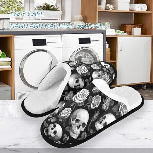 Retro White Rose Skull Slippers For Women Men Soft Memory Foam Non-Slip Halloween Winter Indoor House Shoes Travel Slipper3