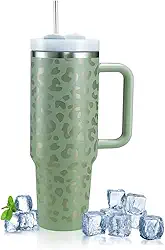 Copo Térmico Grande 1200L de Aço Inoxidável com Alça, Parede Dupla, Tampa com Canudo, Isolamento quente e Frio, (Com Espaço para gravar nome na parte de traz) (Verde)