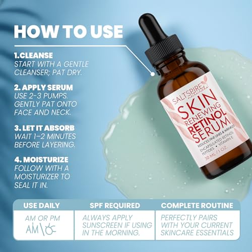Image of Skin Renewing Retinol Serum - Anti-Aging Face Serum with Encapsulated Retinol, Peptides & Vitamin E | Reduces Fine Lines, Wrinkles & Dullness | 30 mL / 1 oz