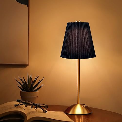 Lámpara de mesa LED de metal, lámpara de escritorio con pantalla de tela, lámpara de escritorio LED de 3 colores para mesita de noche de dormitorio,