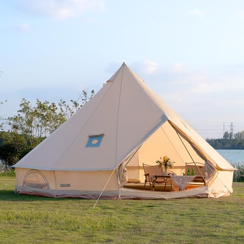 Oxford Bell Tent for Family Camping - Spacious 16.4ft Yurt with Stove Jack, Large Glamping Tents for 4-7 People, 4 Season Oxford Canvas Shelter (16.4ft(Beige))