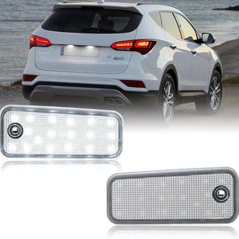 NJSBYL Xenon White LED License Plate Lights For 2013-up Kia Rondo Telluride and Hyundai Azera Santa Fe Rear Number Licence Plate LED Tag Lamps Assembly 92501S9000 925012W000 Cover