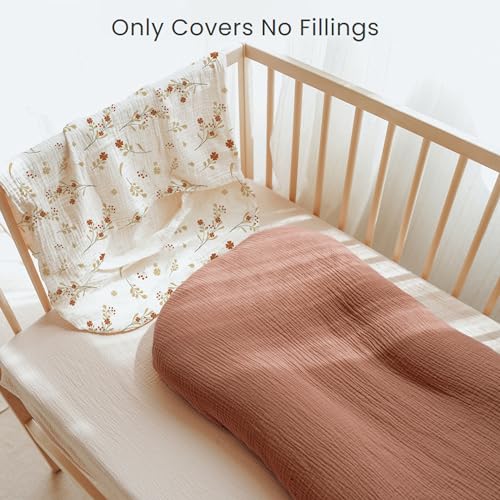 Image of Konssy Muslin Baby Lounger Cover 2 Pack, 100% Cotton Newborn Lounger Cover, Soft and Breathable Baby Nest Slipcover for Boys Girls (Chestnut, Posy)