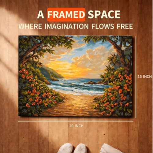 Image of Art Therapy Pcn18 Linen Canvas DIY Paint by Numbers Kit 15 x 20 Inch for Adults & Kids with 2 Set of Acrylic Oil Painting Colors with Brushes and Colors for Stress Relief, Relaxation, Focus & Home Decoration (Ocean)