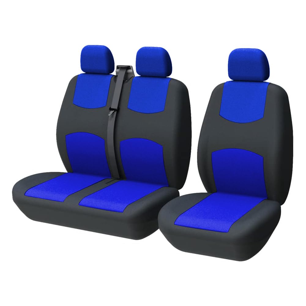 TOYOUN Fundas Asientos Furgonetas y Camiones de 1 + 2 (3 plazas), Juego de Fundas para Asientos de Coche Universales, Tela Protector Cubre Asientos Coche Delantero Accesorios de Automóvil, Azul
