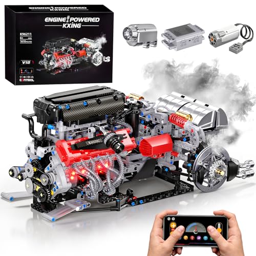 NEXTJOY V12 Engine Model Kit that Works, Sports Car Engine Building Sets with Visible Parts, Spray &...