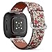 CJBROES Replacement Leather Watch Band, Compatible with Fitbit Versa 3 and Fitbit Sense of Wristband Bracelet Accessory - Flowers Crocheted Plants
