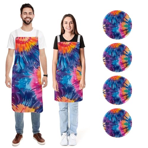 Tabliers de cuisine imperméables lot de 2 tie dye réglables avec 2 poches pour hommes et femmes