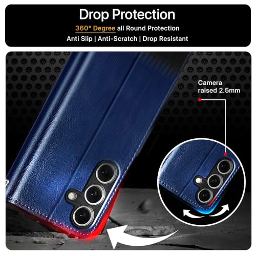 Image of FLIPPED Vegan Leather Flip Case Back Cover for Samsung Galaxy S25 Ultra 5G (Blue with Black)
